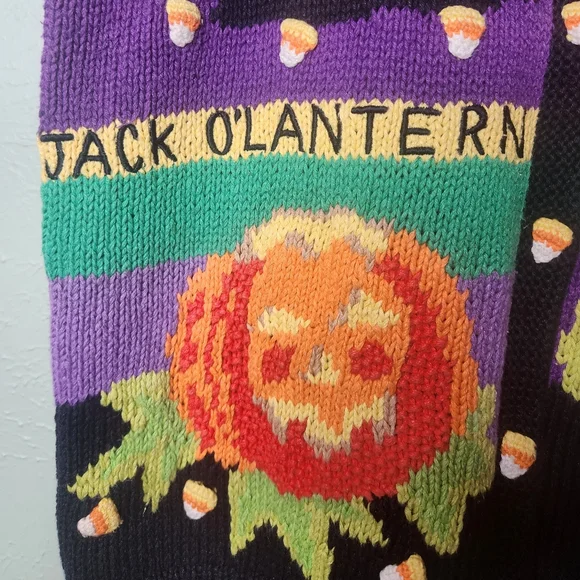 Vintage Halloween Sweater Vest XL Hand Knit Witchy Scarecrow Kitschy Teacher - Picture 4 of 11